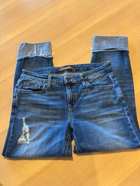 Joe's Jeans Ankle Crop Distressed Denim in Medium Blue Collector’s Eddition